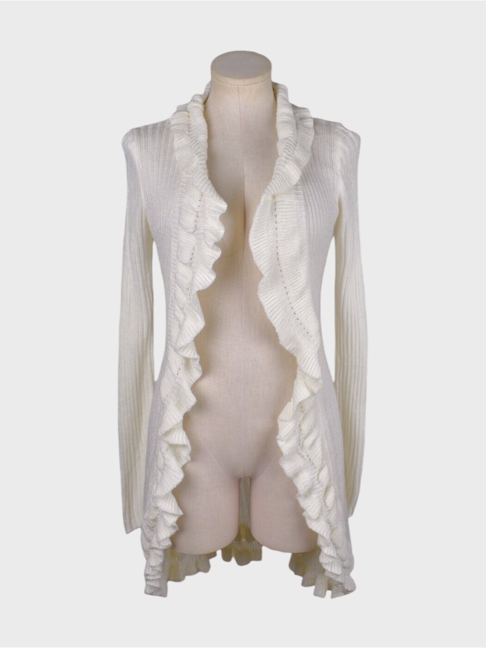 Say What Ruffle Trim Open Front Longline Cardigan